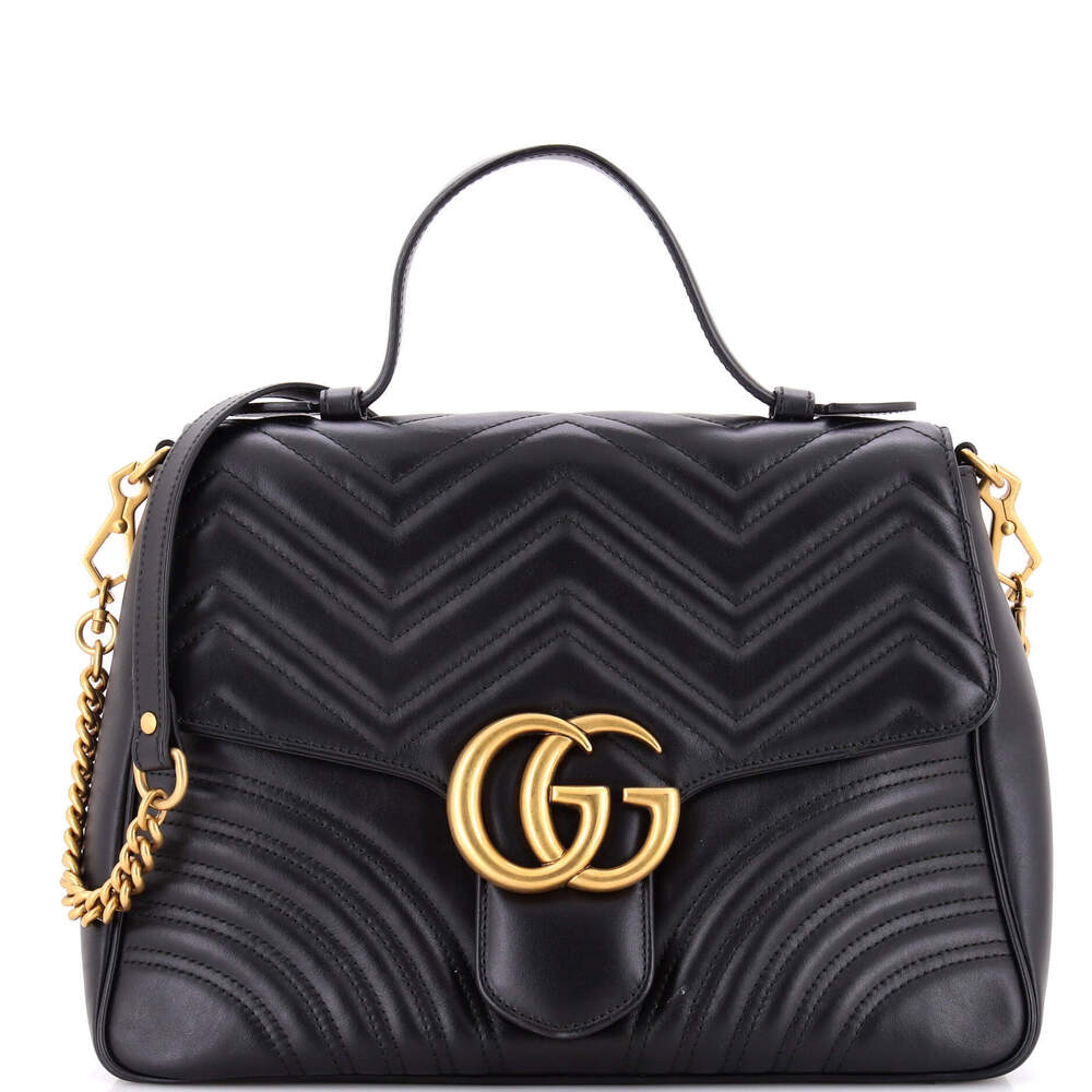 Gucci Medium GG Marmont Top Handle Flap Bag Matelasse Leather